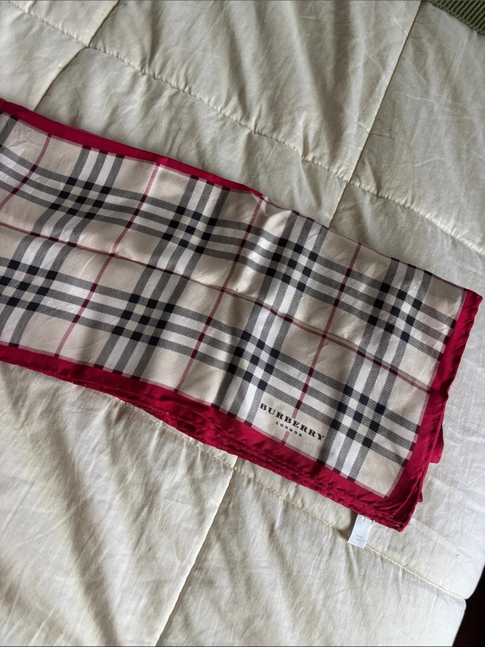 Burberry Silk Scarf in Red and Beige Check